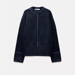 NWT Zara Blue knit super soft sweater with piping S